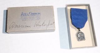 1936 Dca American History Sterling Silver Medal & Ribbon photo