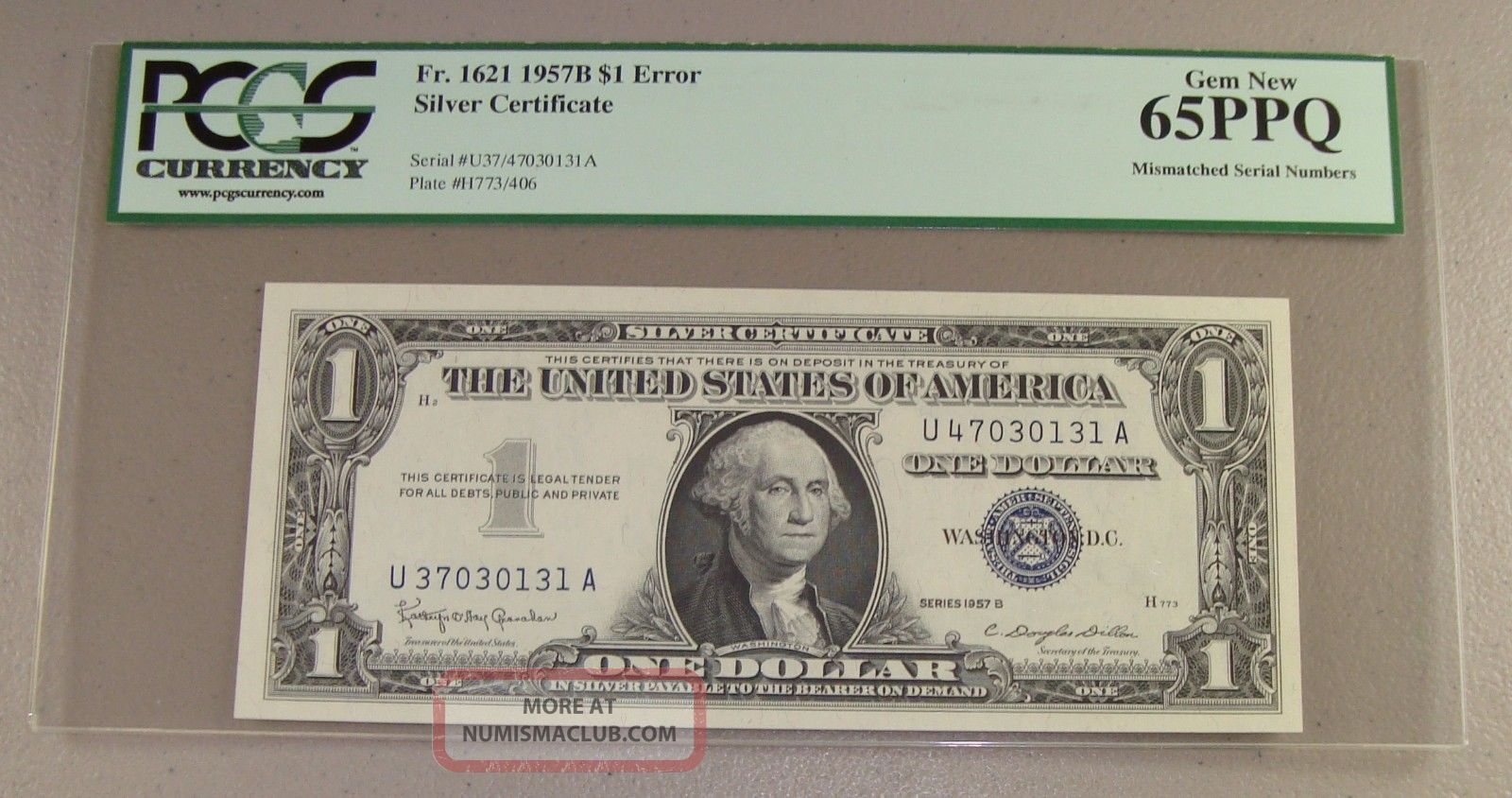 1957b $1 Silver Certificate U37/u47 Mismatched Serial Numbers Error Pcgs 65ppq Paper Money: US photo