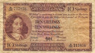 South Africa 10/ - 7.  1.  1957 P 91d Prefix A/135 Circulated Banknote photo