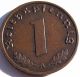 Ww2 German 1938 - A 1 Rp Reichspfennig 3rd Reich Bronze Nazi Coin Germany photo 1