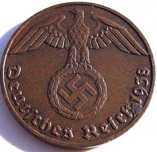 Ww2 German 1938 - E 1 Rp Reichspfennig 3rd Reich Bronze Nazi Coin photo