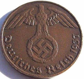 Ww2 German 1937 - E 1 Rp Reichspfennig 3rd Reich Bronze Nazi Coin photo
