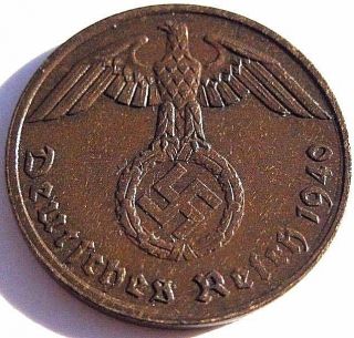 Ww2 German 1940 - A 1 Rp Reichspfennig 3rd Reich Bronze Nazi Coin photo