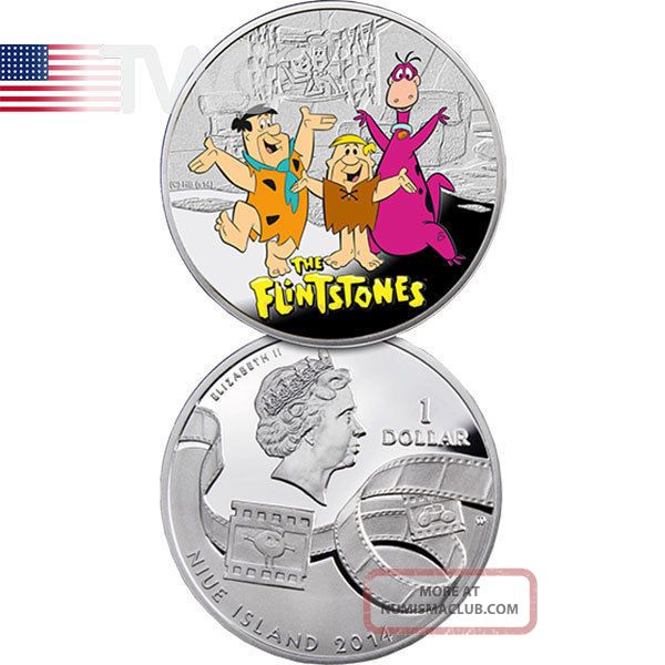 Niue 2014 1$ Flintstones Cartoon Characters Proof Silver Coin