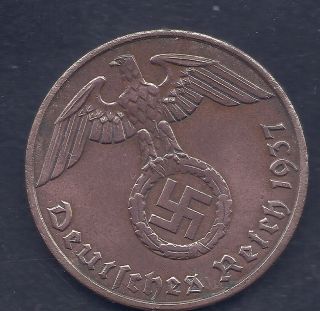 Nazi Germany Third Reich 1937 A 1 Rpf Nazi Swastika Coin Ww2 Era Coin photo
