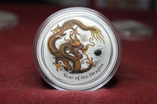 2012 Australian Year Of The Dragon (colored) 1 Oz.  999 Pure Silver Coin photo