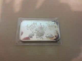 1973 Easter 1 Ounce.  999 Fine Silver Bar - Tarnished Spots photo