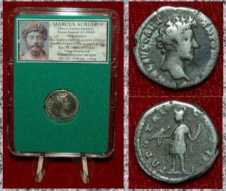 Roman Empire Coin Marcus Aurelius Virtus With Spear On Reverse Silver Denarius photo