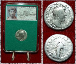 Roman Empire Coin Marcus Aurelius Pietas Sacrifising On Reverse Silver Denarius photo