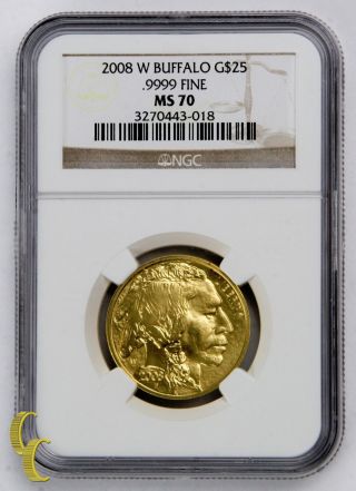 2008 - W American Gold Buffalo G$25.  9999 Fine Gold Graded By Ngc As Ms - 70 photo
