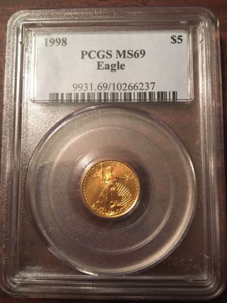 1998 Pcgs Ms69 1/10 Oz American Gold Eagle $5 Face Value photo