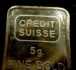 5 Gram Solid Fine Gold Bar Suisse Credit 999.  9 photo