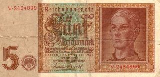 Xxx - Rare 5 Reichsmark Nazi Banknote 1942 Eagle & Swastika F C 7 No photo