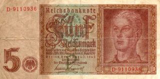 Xxx - Rare 5 Reichsmark Nazi Banknote 1942 Eagle & Swastika Ok C 7 No photo