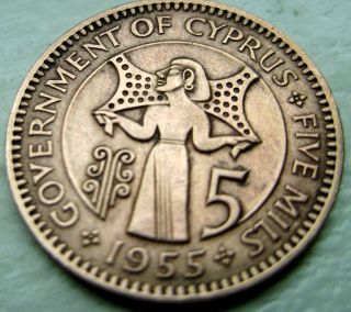 Cyprus.  (british Protectorate) 5 Mils,  1955 - Bronze photo