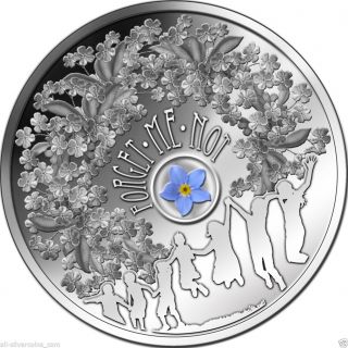 Forget - Me - Not Flower With Lacquer Coating - Silver Coin $1 Niue 2014 photo