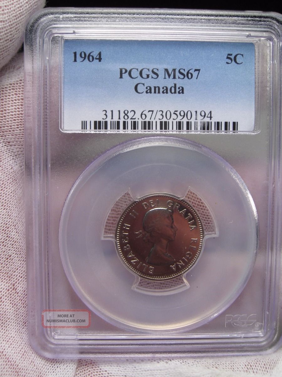 Bu Gem 1964 Canadian Nickel.  5c.  Canada.  Pcgs Ms67. Five Cents (1922-Now) photo