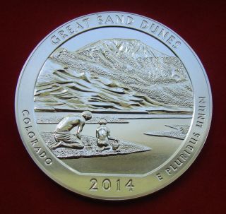 2014 Silver Coin 5 Troy Oz America The Great Sand Dunes Colorado Bu photo