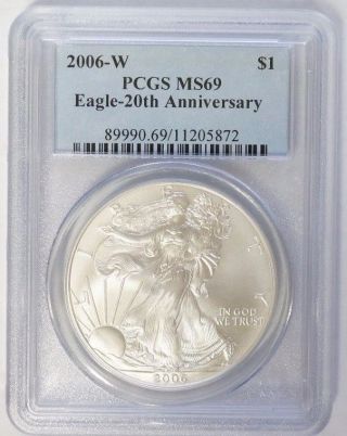 2006 W $1 American Silver Eagle 1 Oz Pcgs Ms69 20th Anniversary photo