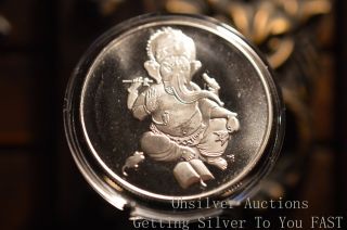 1 Oz Silver Round,  999 Pure Silver 2012 Ganesha Design Worshiped In Hinduism photo