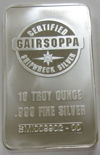 Ss Gairsoppa 10 Troy Ounce Ww 2 Shipwreck.  999 Fine Silver Bar With photo