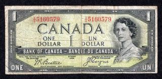 1954 Devil ' S Face $1.  00 Bc - 29b Vg Scarce Canada Df One Dollar Tint Error ??? photo