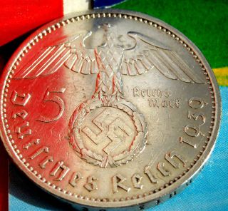 1939 - A Nazi Big Swastika German 5 Mark.  900 Silver Coin - Ww2 Germany 5 Reichsmark photo