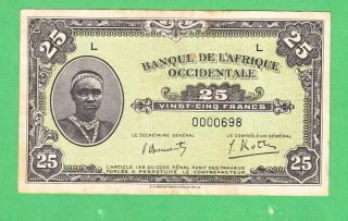 French West Africa 25 Francs Note P - 30a Very Fine photo