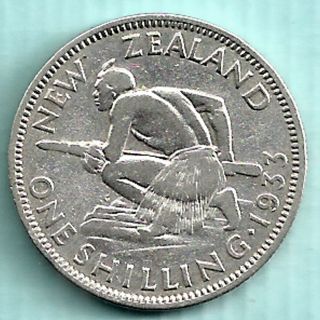 Zealand - 1933 - King George V - One Shilling - Silver - Ex Rarest Coin photo