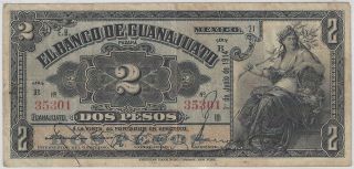 Mexico Banco Guanajuato 2 Pesos 1 July 1914 Almost Never Offered Anywhere photo