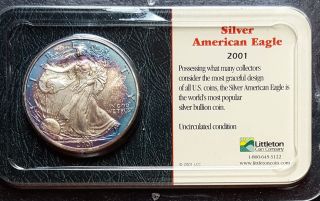 2001 1 Oz American Silver Eagle Dollar Toned Littleton Pak Toning photo