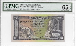 Ethiopia,  National Bank - $100,  Nd (1966).  Pmg 65epq. photo