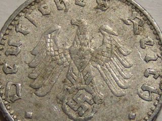 1943 Old Antique Wwii Nazi Hitler Germany 3rd Reich Berlin 50 Pfennig War Coin photo