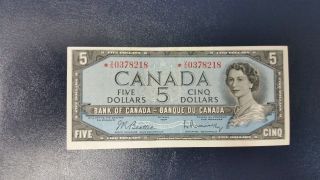 1954 Bank Of Canada Five Dollar Replacement Bill.  Beattie/rasminsky Signatures photo