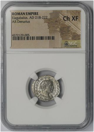 Ancient Roman Empire Elagabalus,  Ad 218 - 222 Ar (silver) Denarius Xf Ngc photo