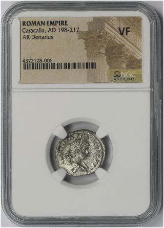 Ancient Roman Empire Caracalla,  Ad 198 - 217 Ar (silver) Denarius Vf Ngc photo