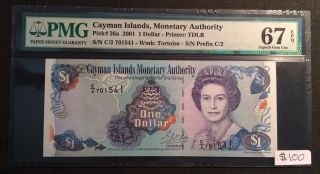 2001 Cayman Islands Pmg Gem Unc 67 Epq 1 Dollar - Queen Elizabeth photo