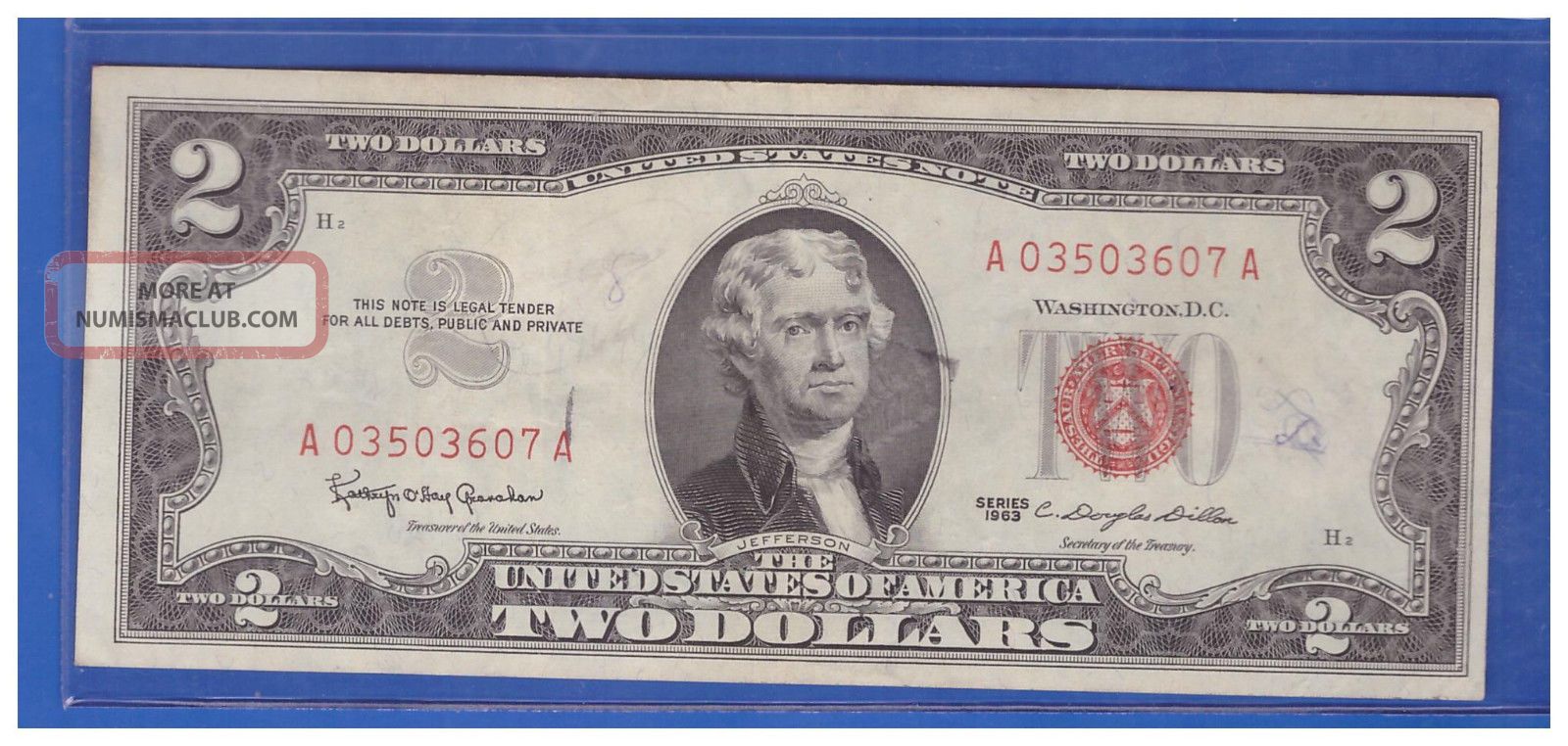 1963 $2 Dollar Bill Old Us Note Legal Tender Paper Money Currency Red Seal A298 Small Size Notes photo