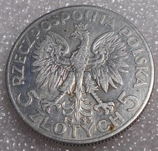 Poland 5 Zlotych Silver Coin 1933 Circulated / Queen Jadwiga (3) photo