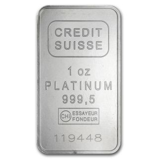 1 Oz Credit Suisse Platinum Bar - With Assay Card - Sku 49174 photo