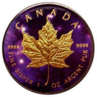 1 Oz Canada Silver Maple Leaf Ruthenium And Gold Plated,  Colorized Coin Universe photo