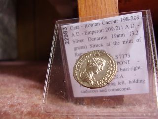 Geta - Roman Caesar Silver Denarius 209 - 211 Ad photo
