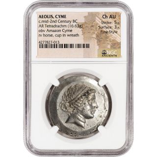 C.  Mid 2nd Century Bc Aeolis Cyme Ar Tetradrachm Ancient Silver Coin - Ngc Ch Au photo