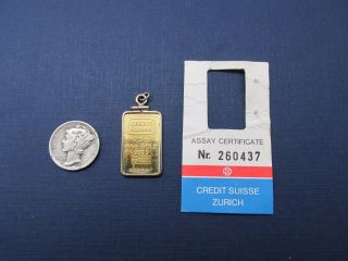Vintage Credit Suisse Zurich 2.  5 Gram 24k Gold Pendant With Assay Certificate photo