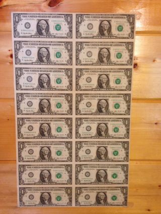 1993 Sheet Of 16 One Dollar Bills From The Cleveland Fed photo
