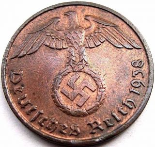 Ww2 German 1938 - D 2 Rp Reichspfennig 3rd Reich Bronze Nazi Coin (rl 071) photo