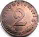 Ww2 German 1938 - D 2 Rp Reichspfennig 3rd Reich Bronze Nazi Coin (rl 071) Germany photo 1