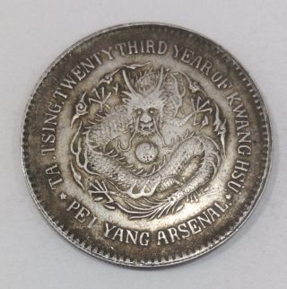 1898 China Silver Empire Guang Xu Bei Yang Silver Dragon Silver Coin 26.  68g photo