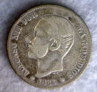 Spain 2 Pesetas 1883 Silver Espana Coin (stock 0132) photo