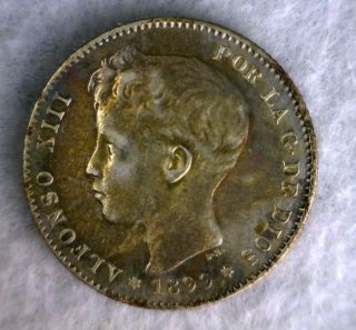 Spain 1 Peseta 1899 Very Fine Silver Espana Coin (stock 0864) photo